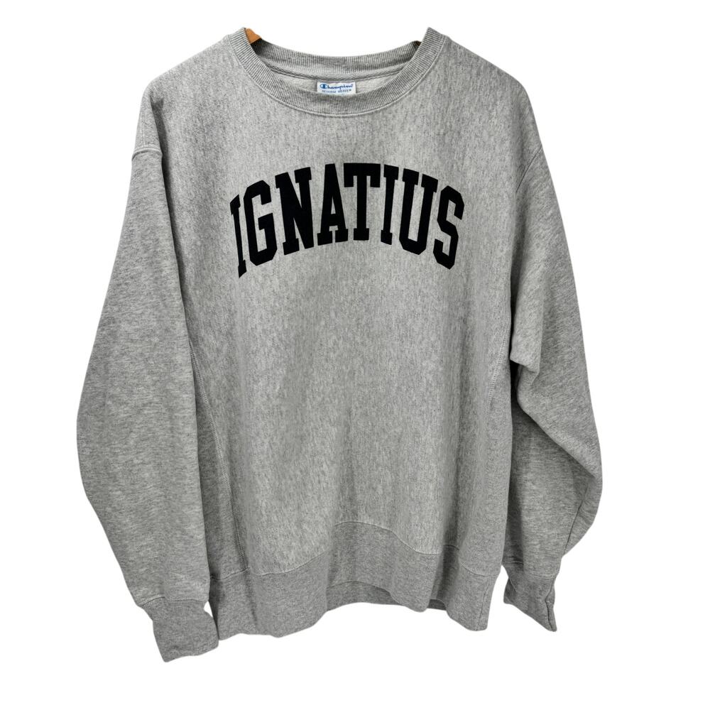 Ignatius Sweatshirt Mens Large Gray Crew Neck Pullover Champion Reverse Weave